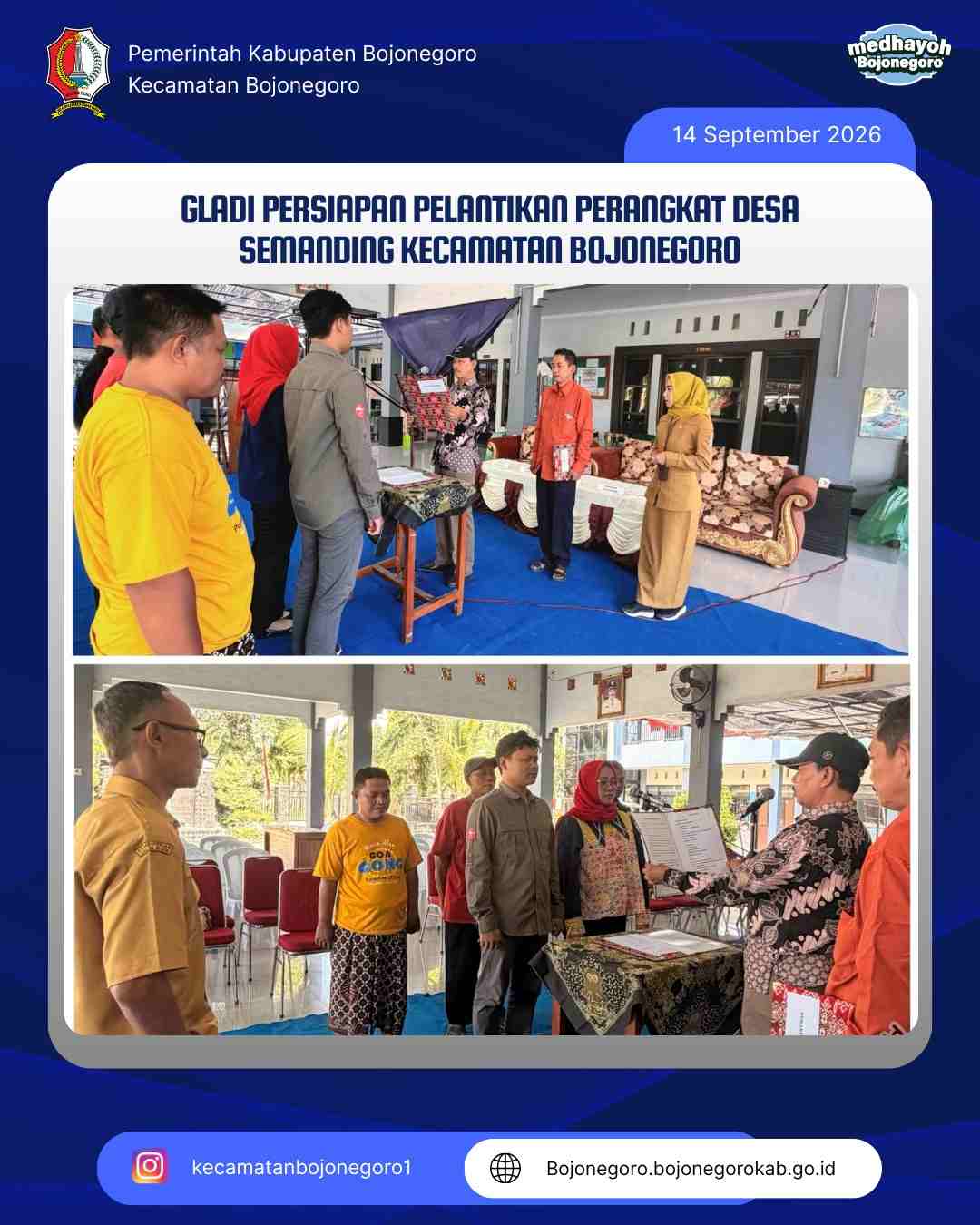 PEMERINTAH KECAMATAN BOJONEGORO PANTAU LANGSUNG GLADI PERSIAPAN PELANTIKAN PERANGKAT DESA SEMANDING