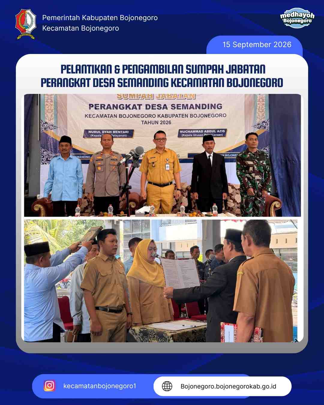 Pemdes Semanding Lantik Dua Perangkat Desa Baru Posisi Kasi Pelayanan dan Kaur Perencanaan
