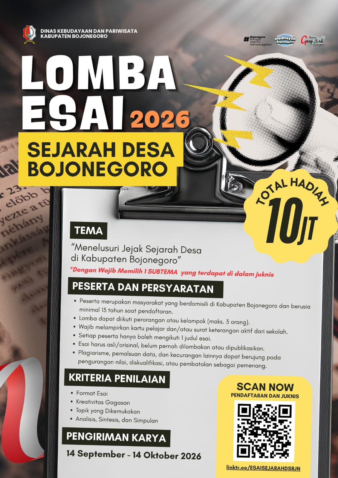 Lomba Esai 2026 Bojonegoro Dibuka, Yuk Telusuri Jejak Sejarah Desa!