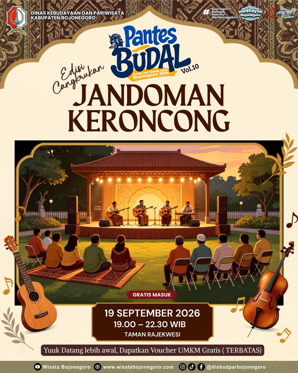Pemkab Bojonegoro Gelar Pantes Budal Vol.10 Edisi Cangkrukan "Jandoman Keroncong" di Taman Rajekwesi