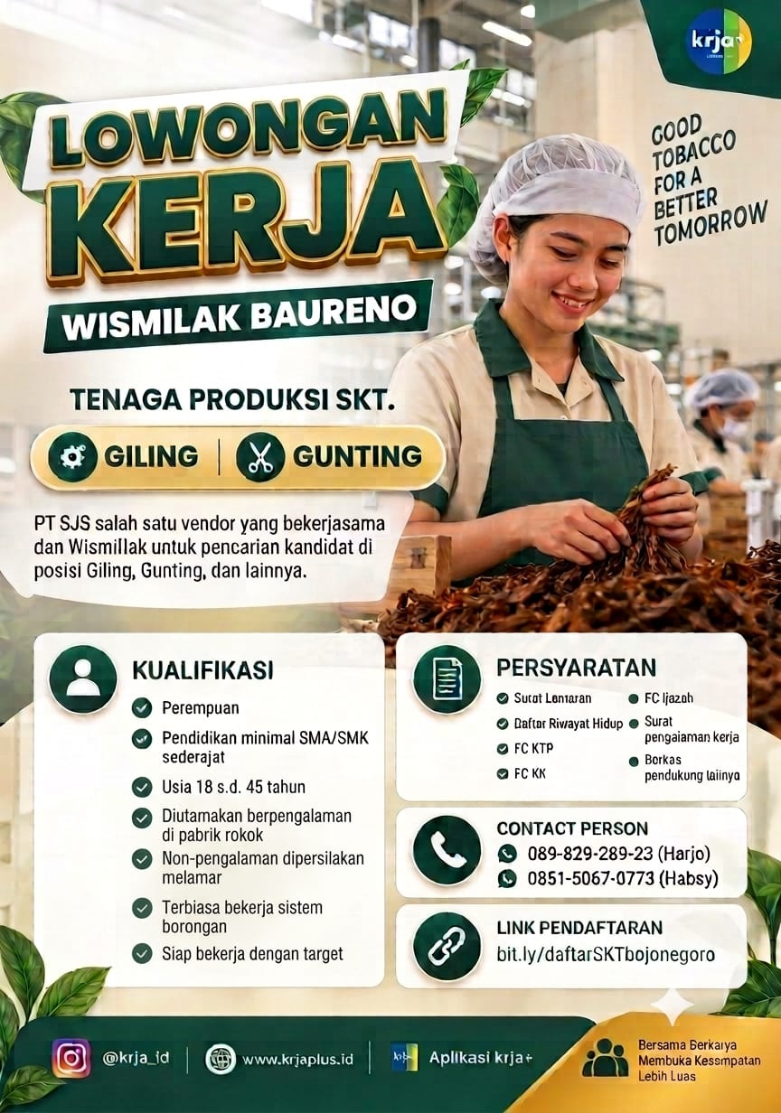 Lowongan Kerja Tenaga Produksi SKT Wismlak Baureno Dibuka, Simak Kualifikasinya