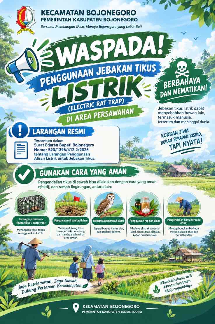 Waspada Ancaman Nyata! Pemkab Bojonegoro Tegaskan Larangan Jebakan Tikus Listrik di Sawah