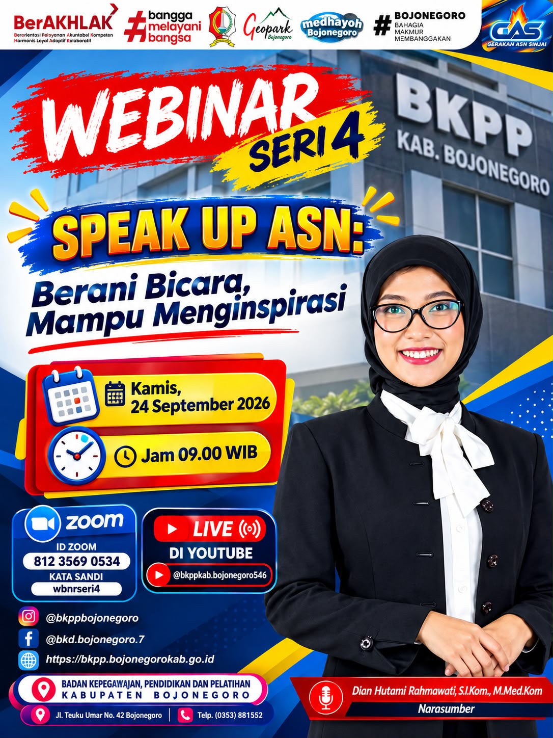BKPP Kabupaten Bojonegoro Gelar Webinar Seri 4 "Speak Up ASN: Berani Bicara, Mampu Menginspirasi"