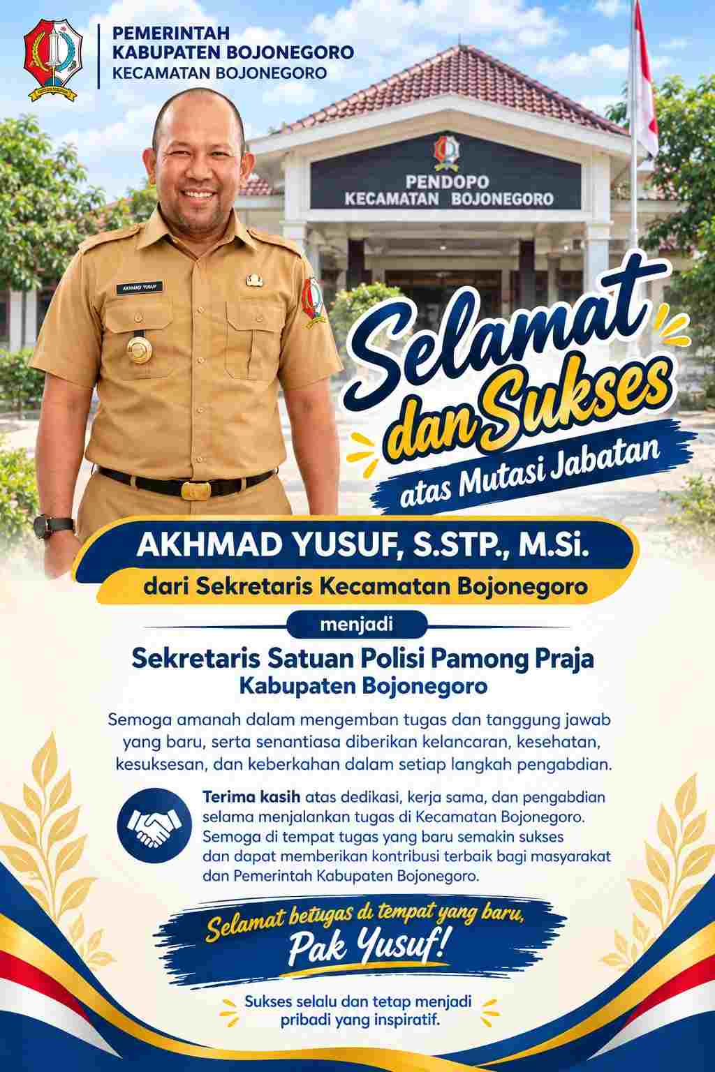 Akhmad Yusuf Mutasi, Emban Amanah Baru Sebagai Sekretaris Satpol PP Bojonegoro