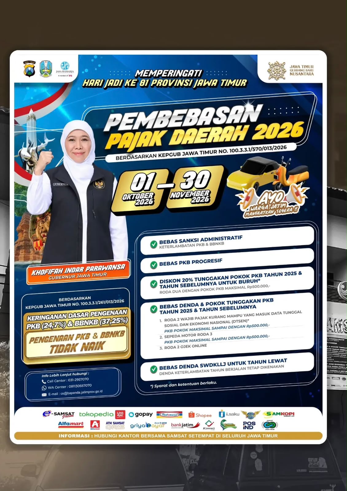 Pemprov Jatim Hadirkan Pemutihan Pajak Daerah 1 Oktober–30 November 2026
