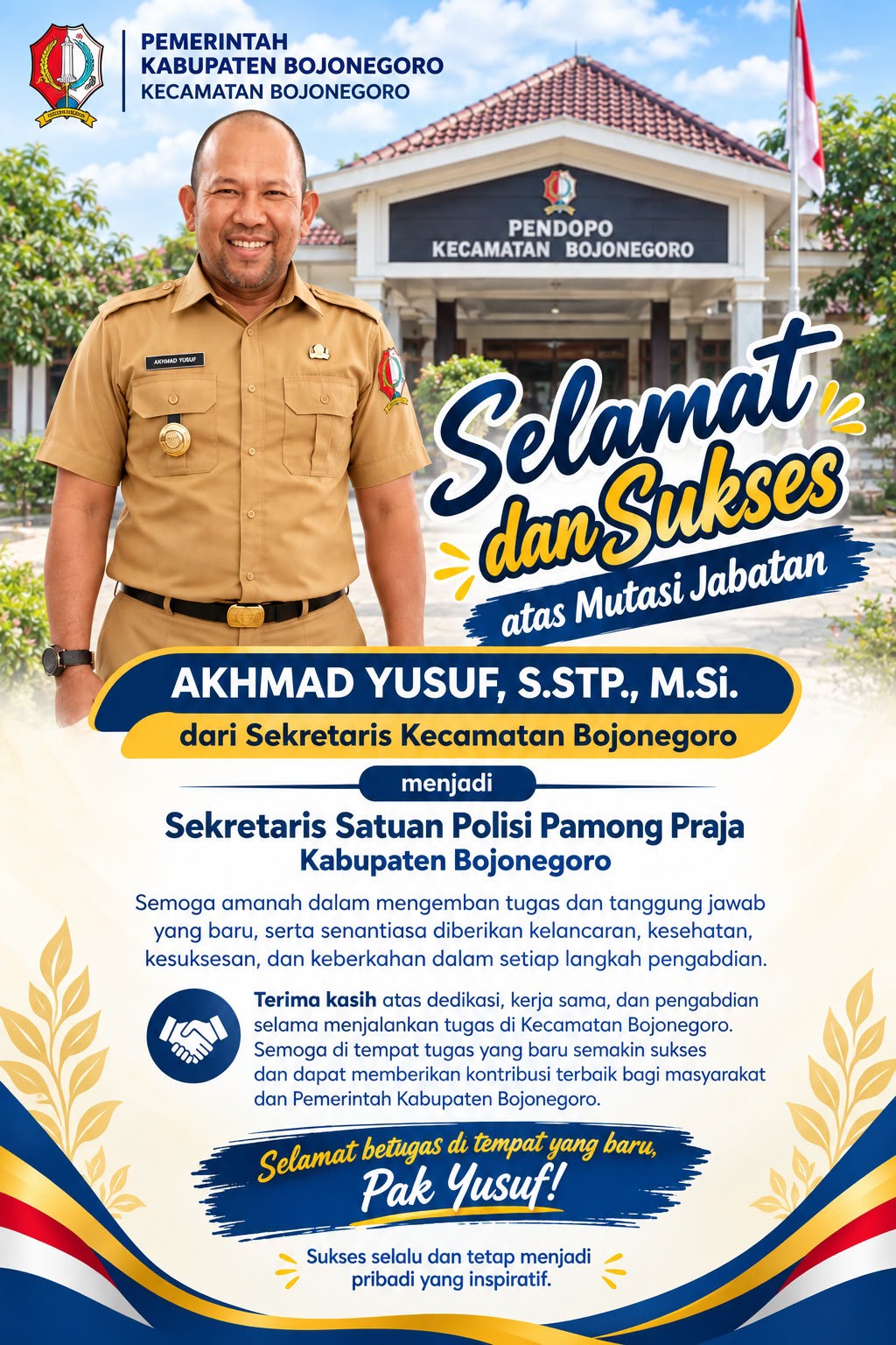 Akhmad Yusuf Resmi Dapat Tugas Baru sebagai Sekretaris Satpol PP Bojonegoro