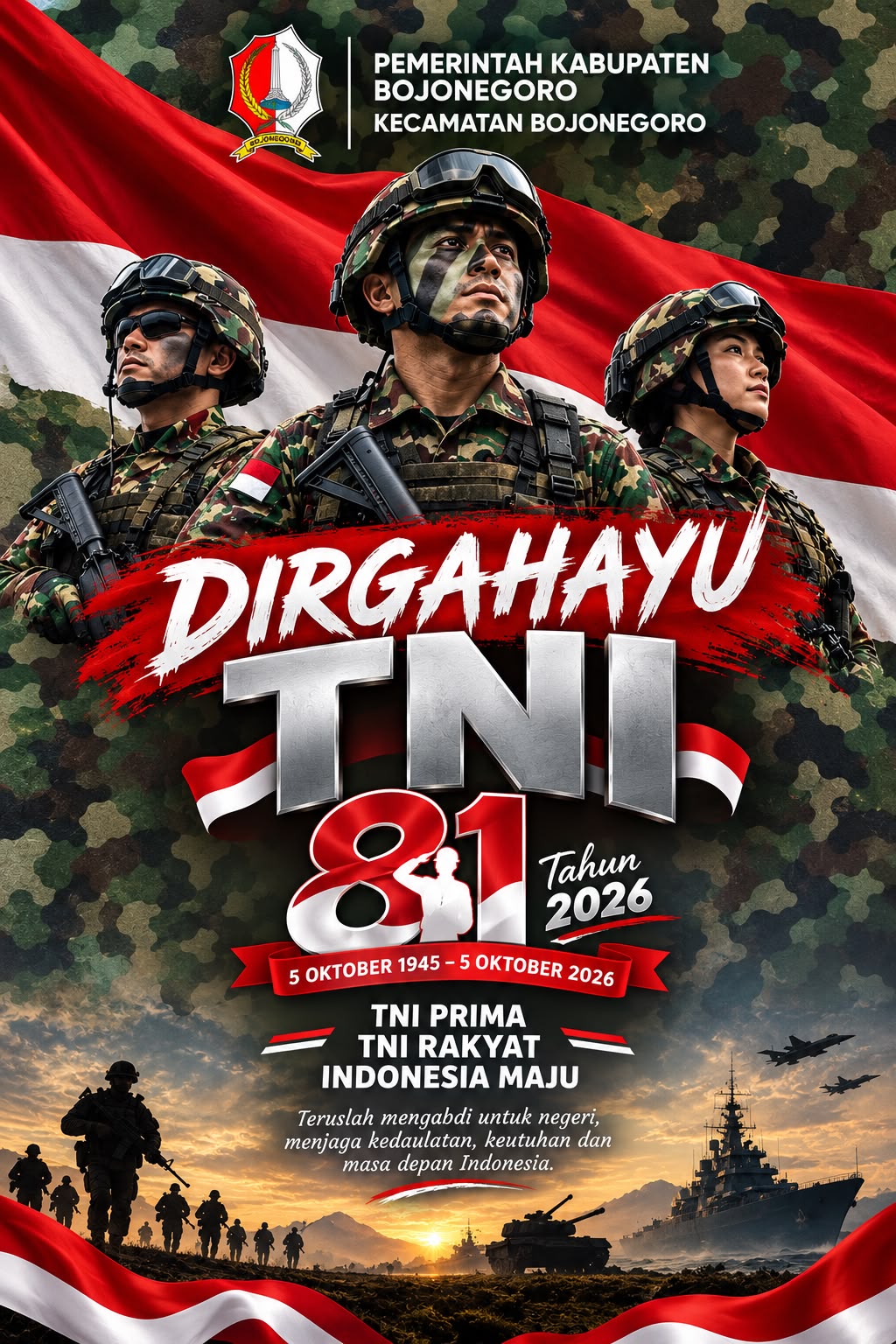 Kecamatan Bojonegoro Sampaikan Ucapan Dirgahayu TNI ke-81, Teguhkan Semangat Pengabdian untuk Negeri