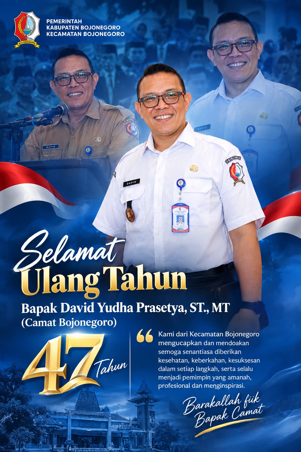 Kecamatan Bojonegoro Sampaikan Ucapan Selamat Ulang Tahun ke-47 kepada Camat David Yudha Prasetya